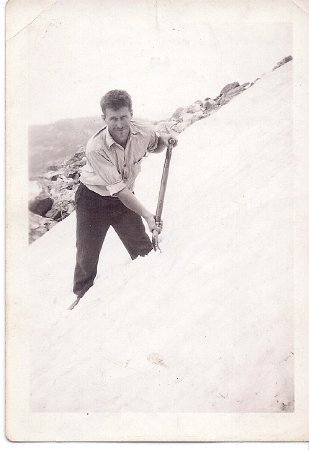 snoveling snow on Phoebe Tip LO in July