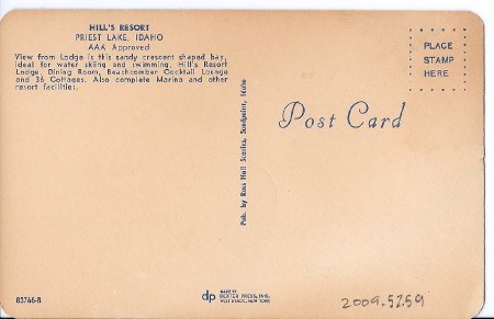 2009.52.59 Hill's Resort Postcard back