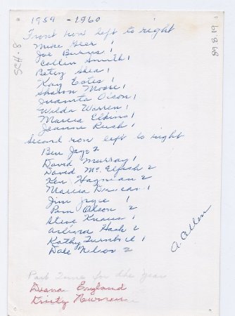 89.8.19 Lamb Creek School 1959-1960 back of photo showing students names