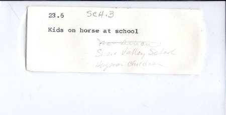 23.6 Snow Valley School kids on horse photograph file label (old)