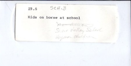 23.6 Snow Valley School kids on horse photograph file label (old)
